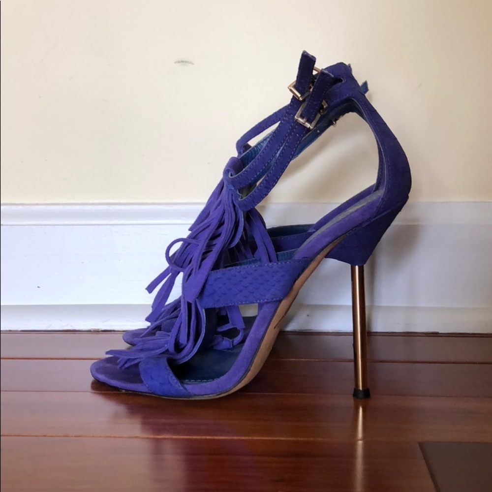B Brian Atwood Purple Fringe Sandal
